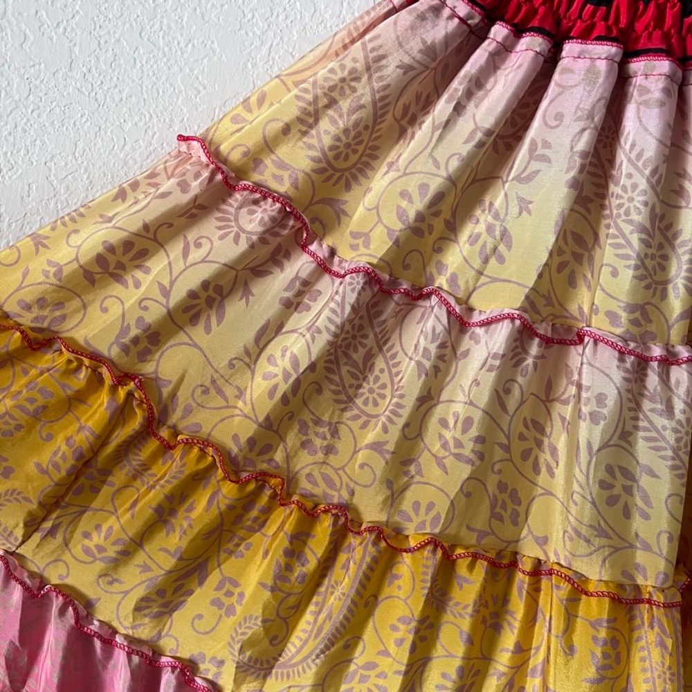 Hawaiian 100% Silk Patchwork Ruffle Tiered Multicolor Dress One Size - Picture 4 of 9